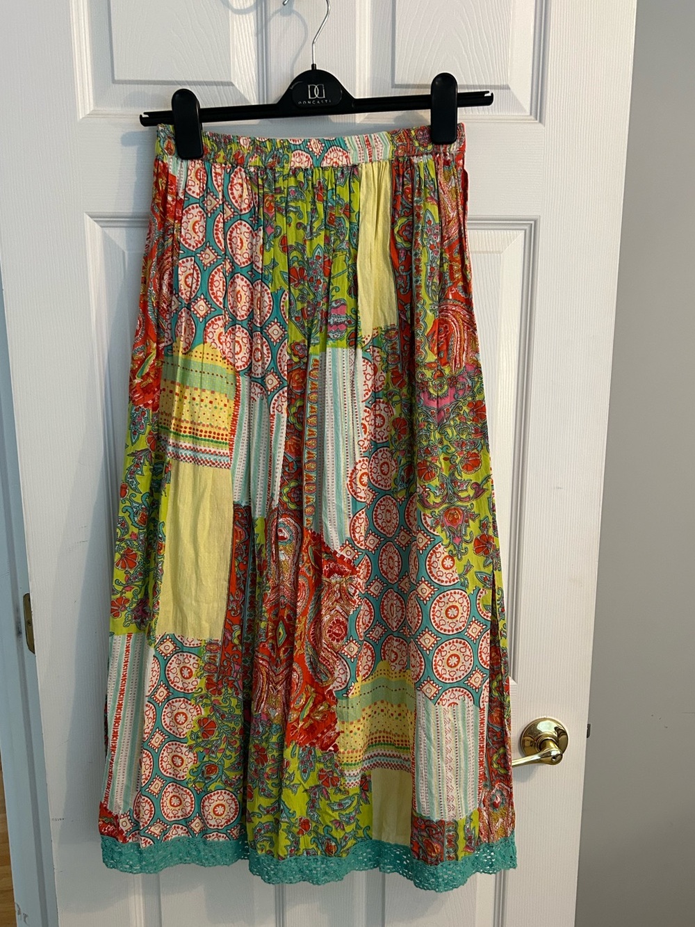 Choices Patchwork MIDI  Skirt in Green, Yellow, Red and Teal